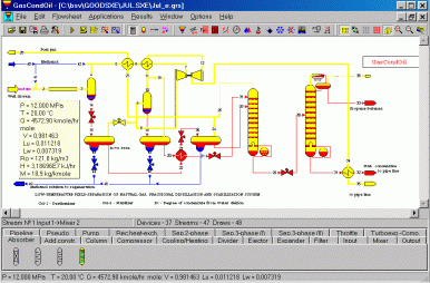 Process flowsheet with stream parameters.